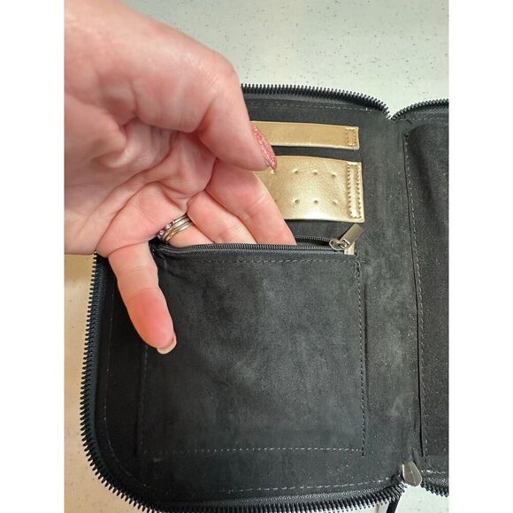 Halston Gold Travel Jewelry Organizer Case 9x6.5” Zip Around-Earrings Necklaces - Picture 7 of 10